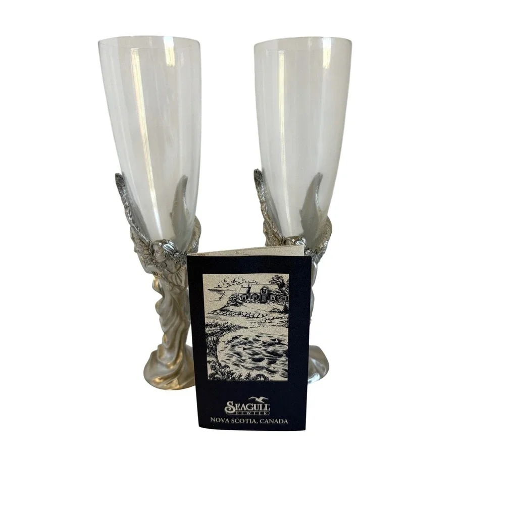 Seagull Pewter Angel Champagne‎ Flutes Set of 2 Wedding Anniversary Nova Scotia
